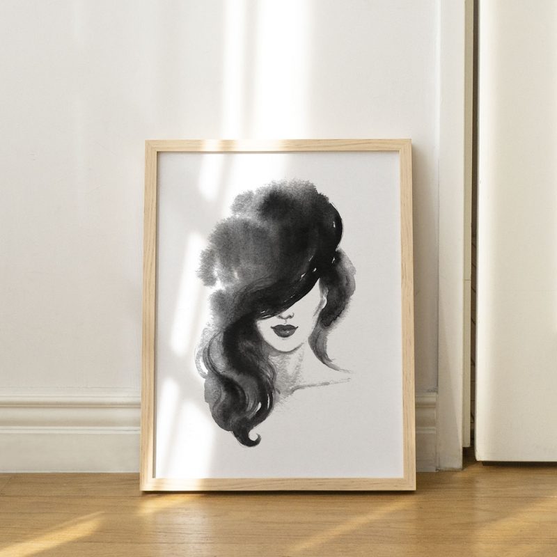Contemporary Black White Woman Portrait – Wall Decor