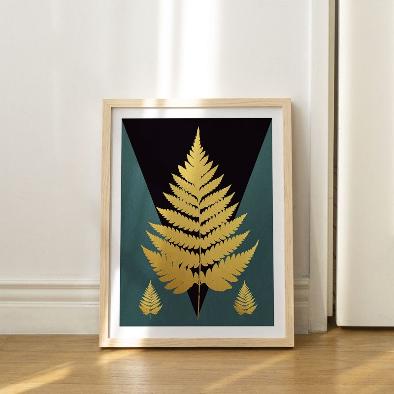 Botanical Golden Fern Leaves – Wall Painting