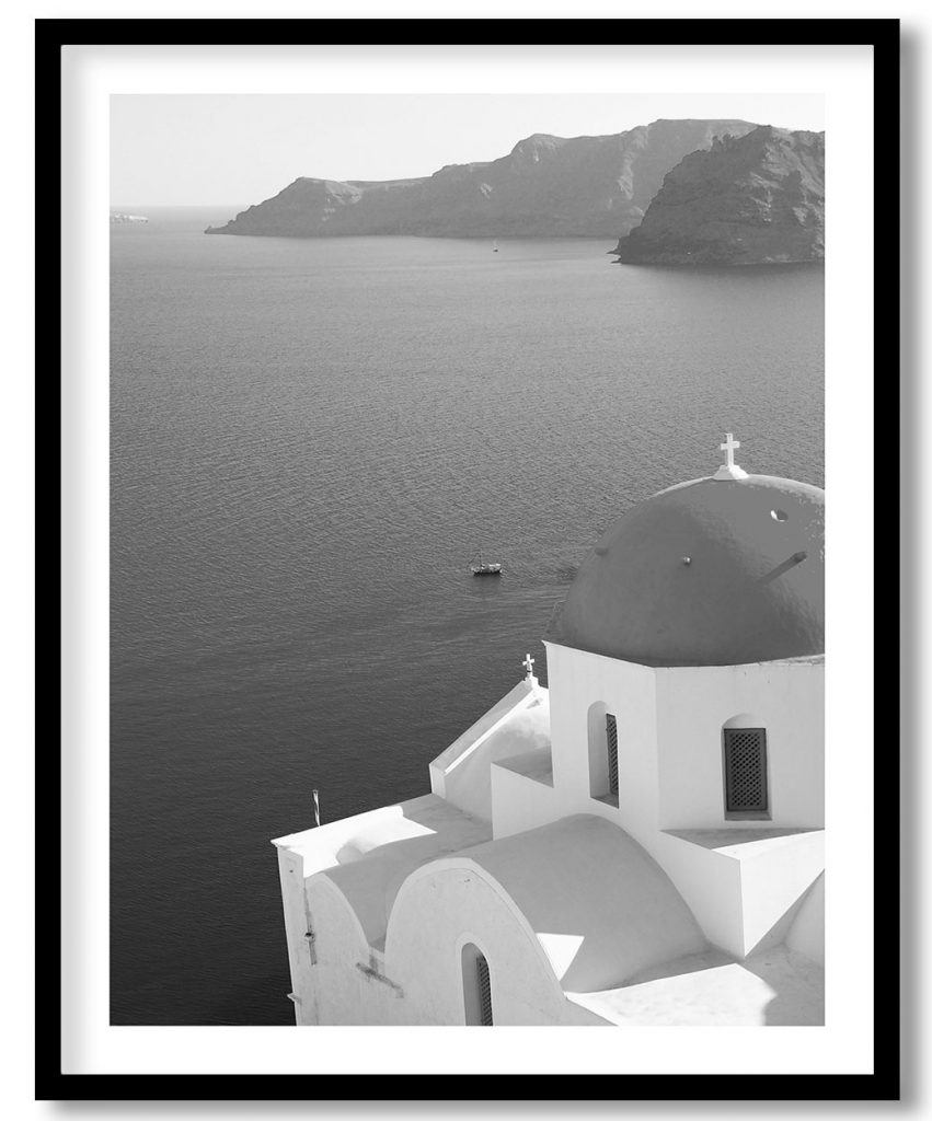 Thira at Santorini island black and white