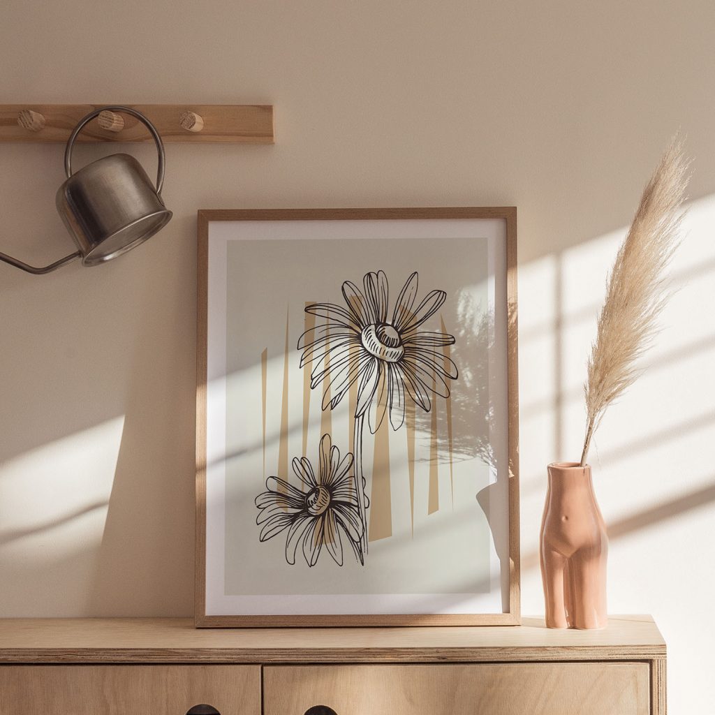 Botanical Two Daisy Flowers – Wall Art