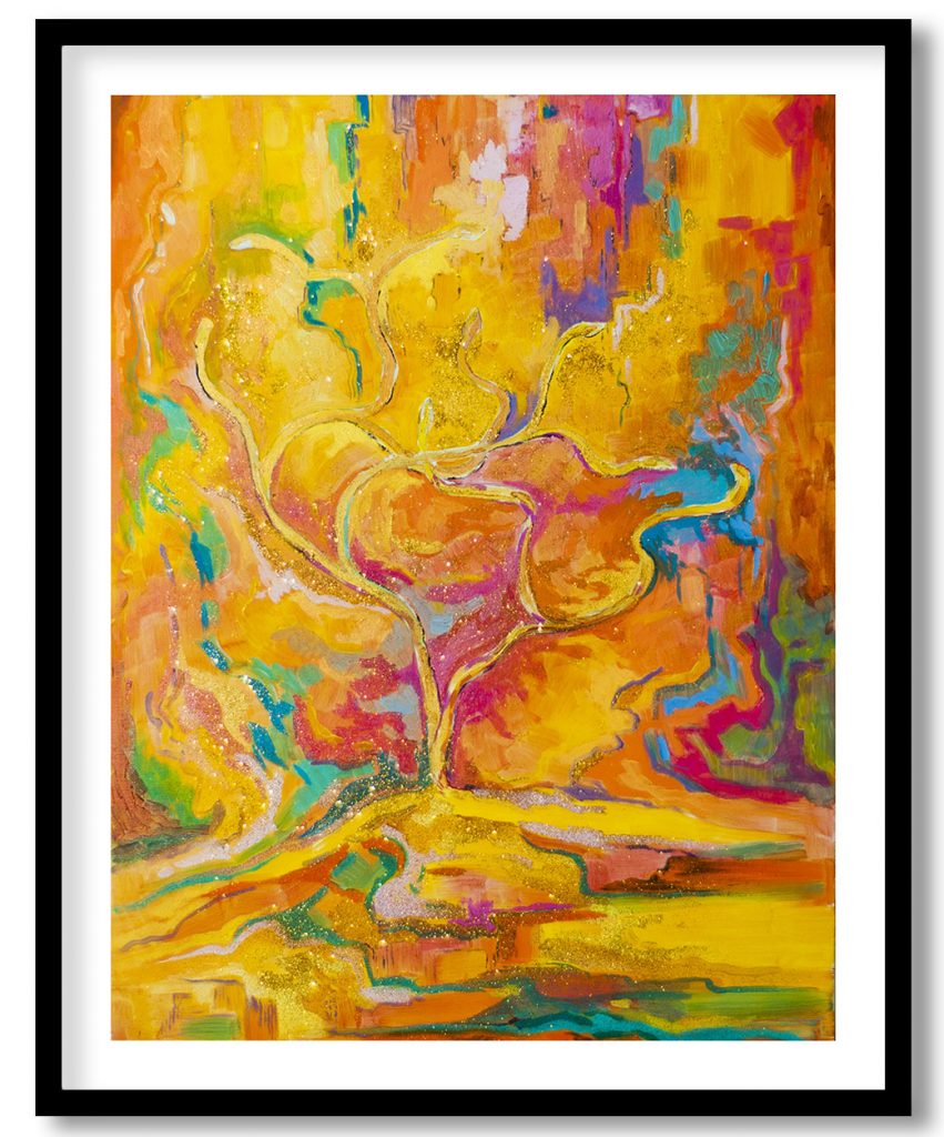 Abstract yellow tree landscape painting