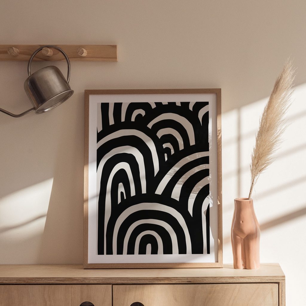 Abstract Beige Curved Lines – Wall Art