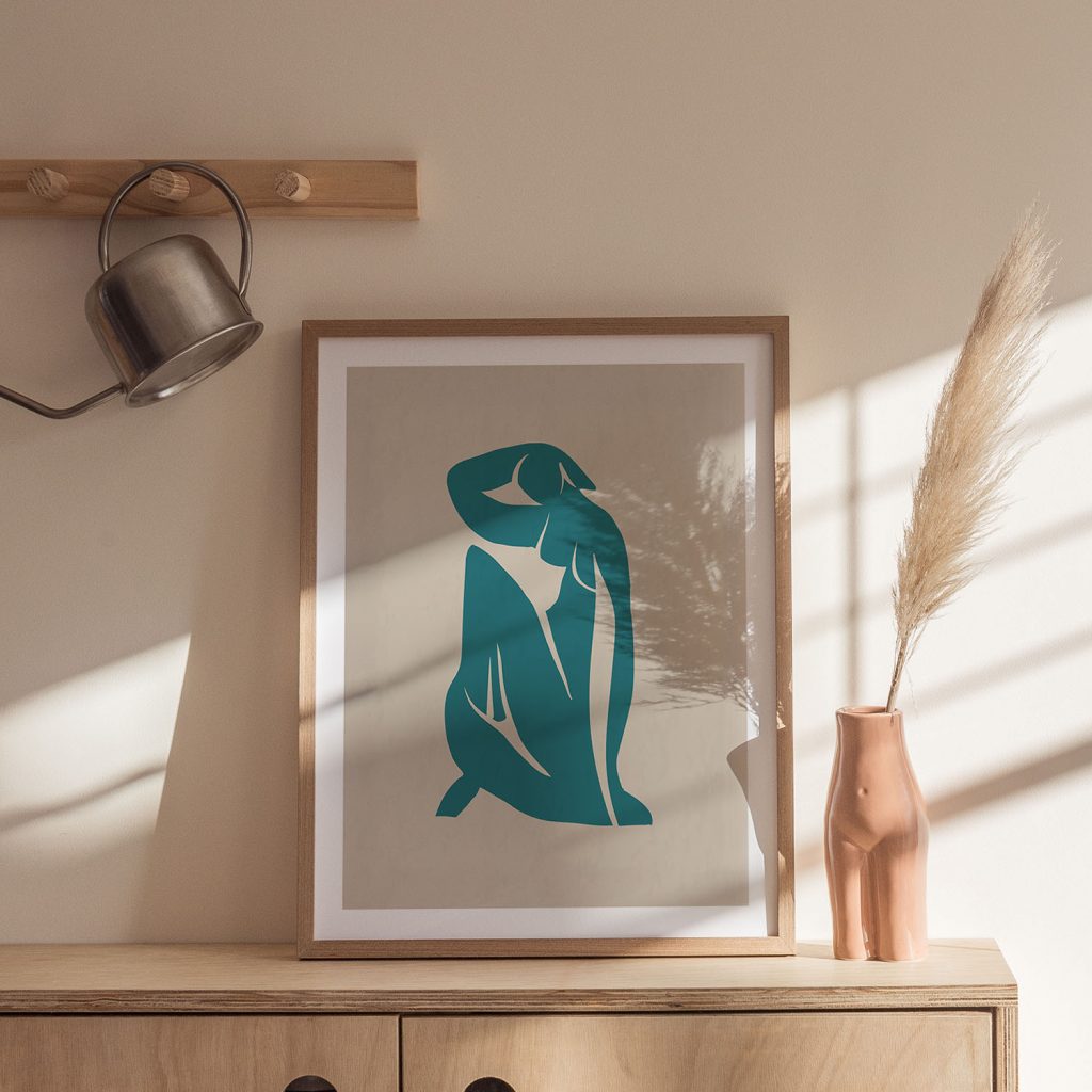 Minimalist Abstract Seated Female Teal – Home Decor
