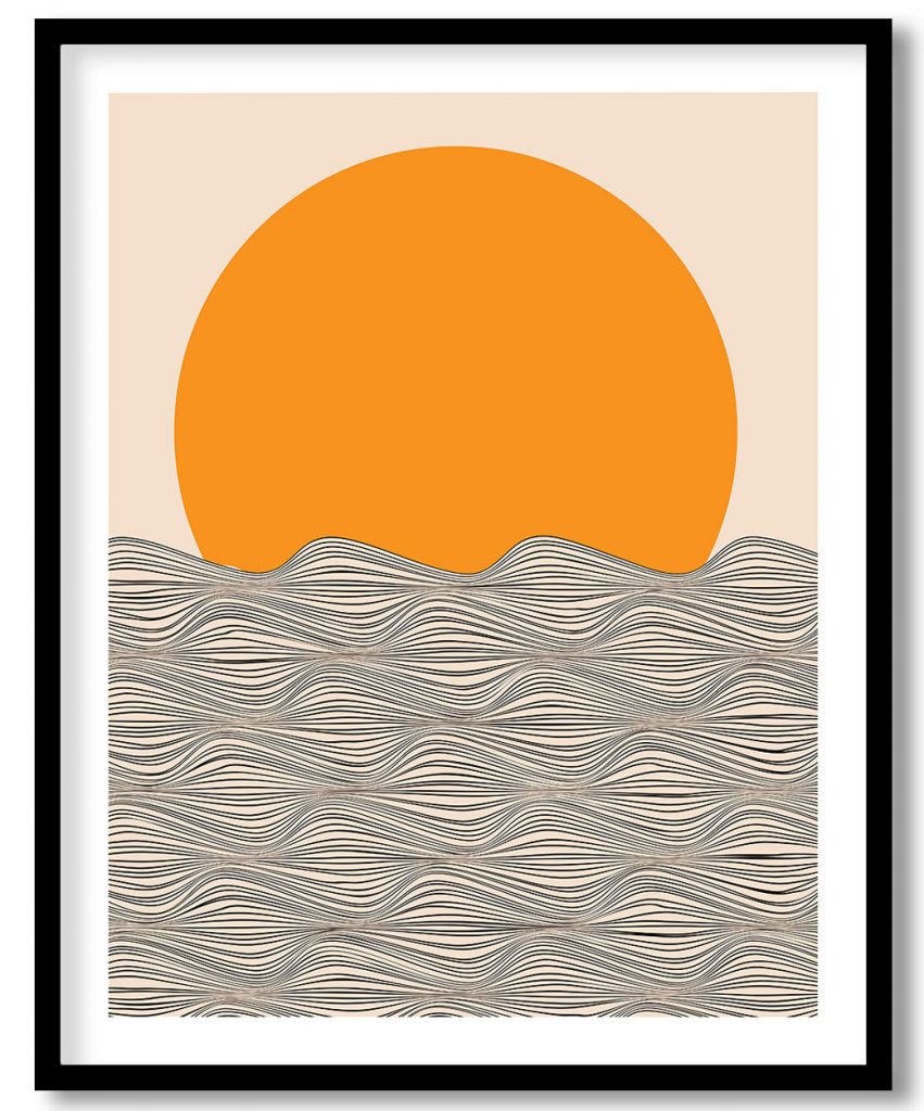 Abstract crinkled ocean sun landscape