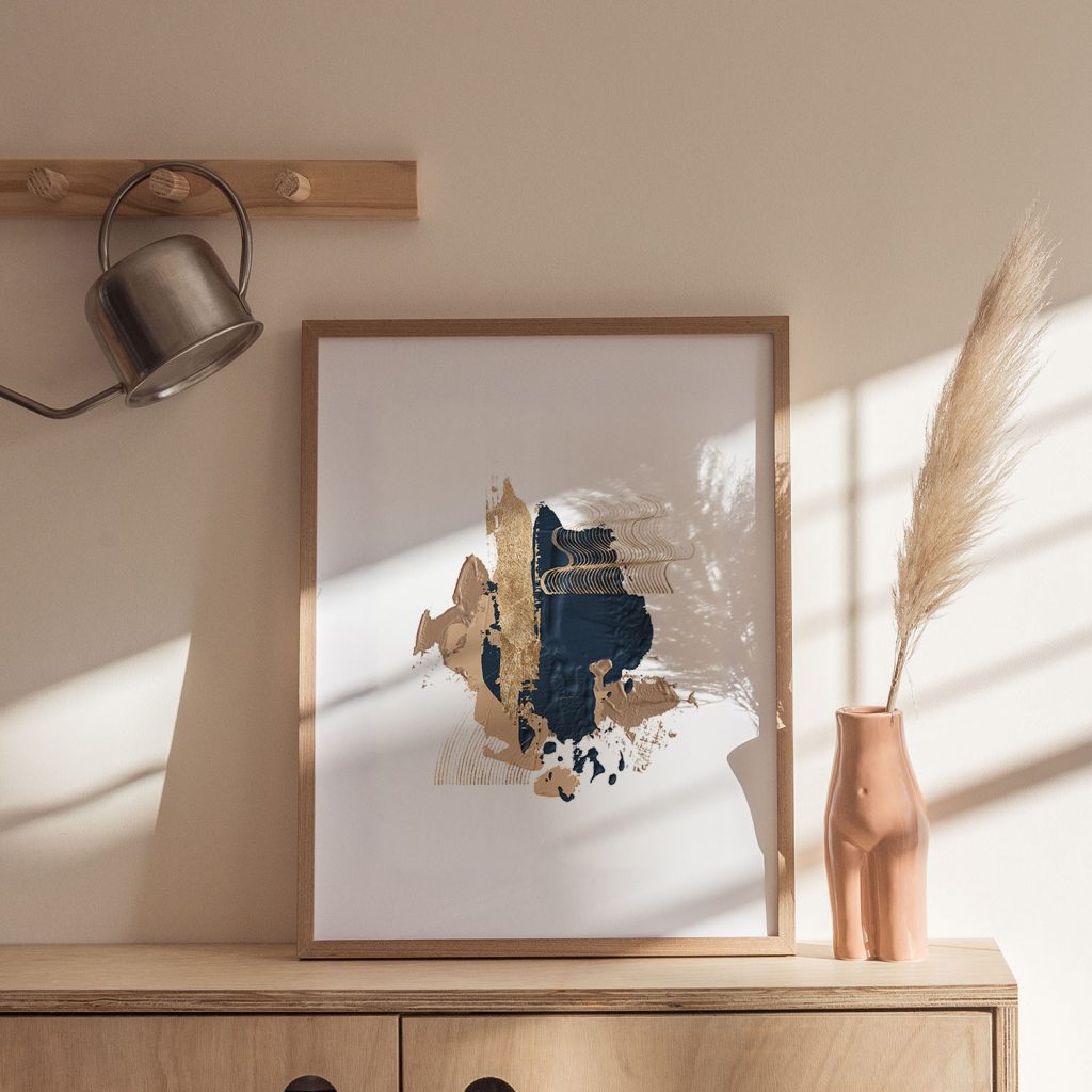 Abstract Navy Gold Brushstrokes – Wall Hanging