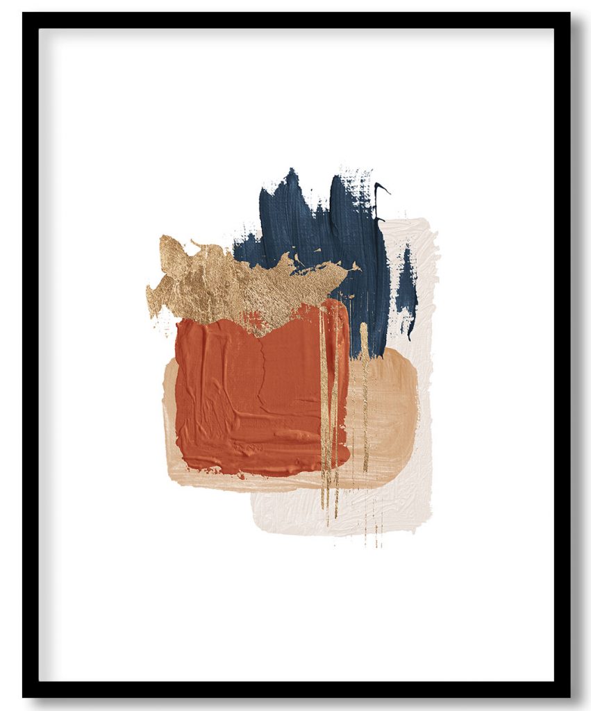 Abstract minimalistic red gold brushstrokes #578