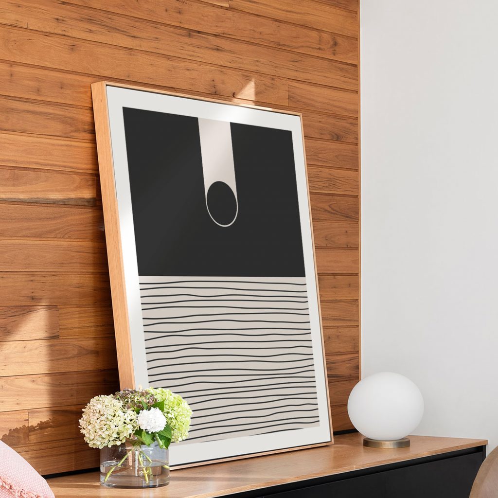 Horizontal Seamless Stripes With Grey Circle Wall Art, Hanging Wall