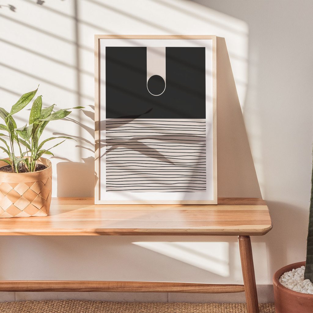 Horizontal Seamless Stripes With Grey Circle Wall Art, Hanging Wall