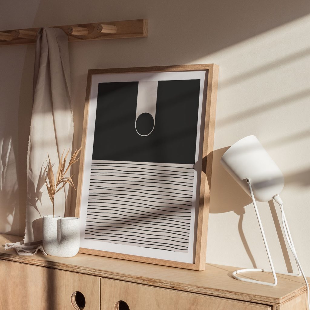 Horizontal Seamless Stripes With Grey Circle Wall Art, Hanging Wall