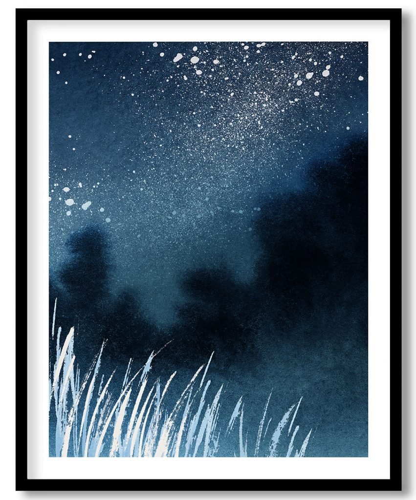 Modern teal light abstract night landscape