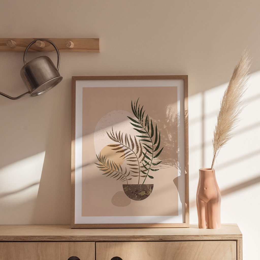 Botanical Palm Leaves Abstract Pot – Wall Painting