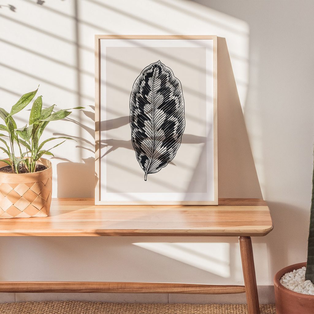 Botanical Black White Patterned Leaf – Wall Painting
