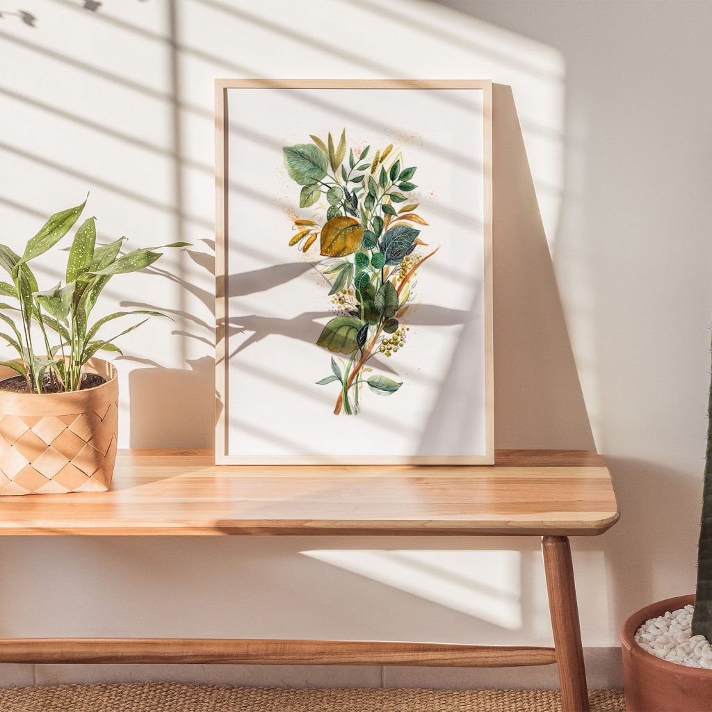 Botanical Green and Gold Leaves – Home Decor