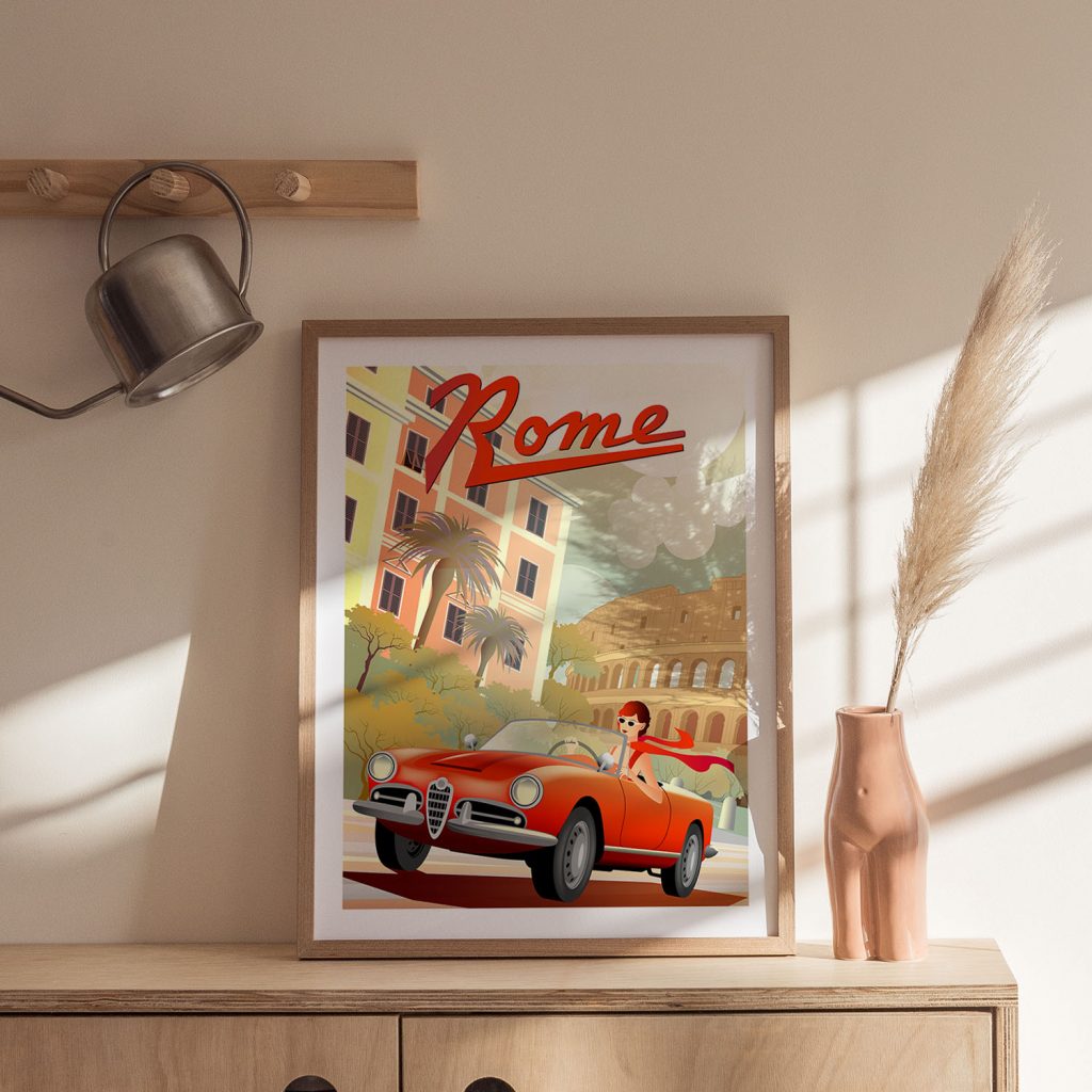 Modern Woman Driving Rome Colosseum – Wall Art