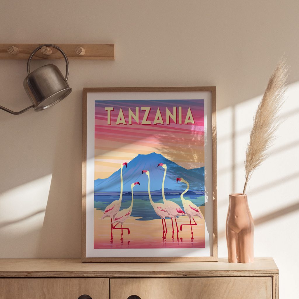 Nature Flamingos and Mountains – Wall Art