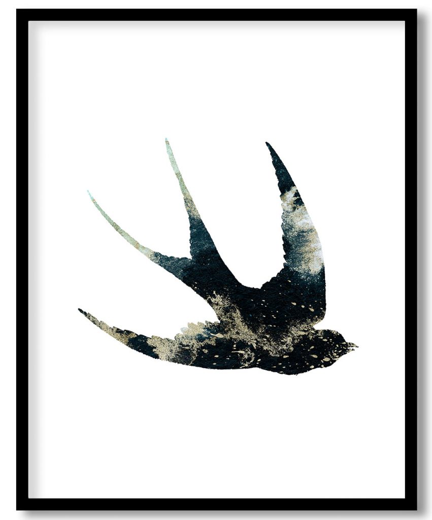 Navel watercolor golden textured bird