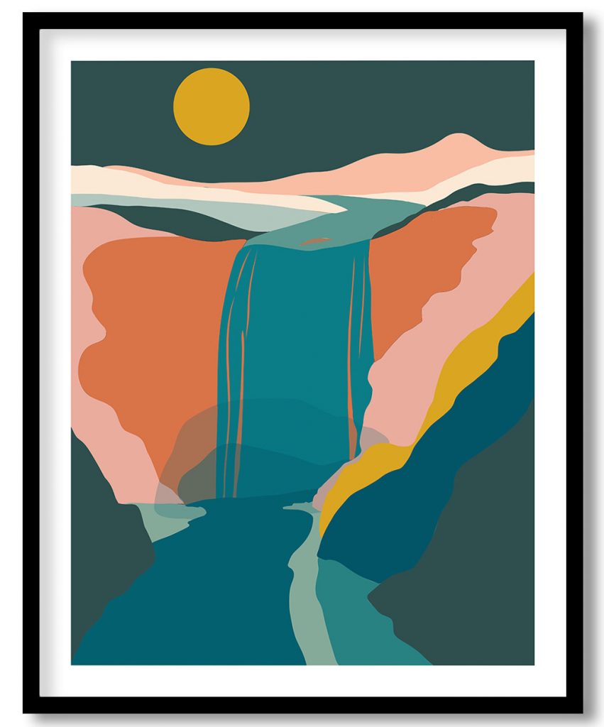 Abstract Waterfall With Night Background