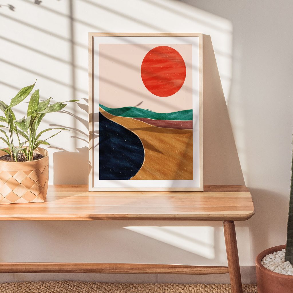 Abstract Red Sun Landscape – Wall Decor