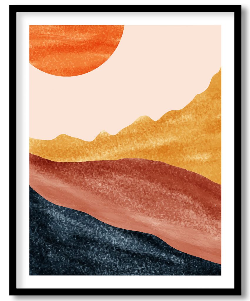 HandPainted Mid Century Sun and Landscape