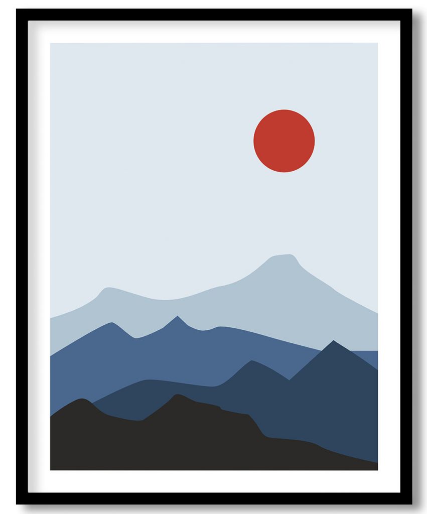 Red Sun and Mountains with Blue Shades