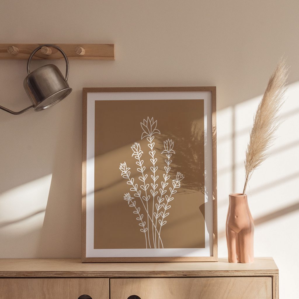 Minimalist White Floral Line Art – Wall Hanging