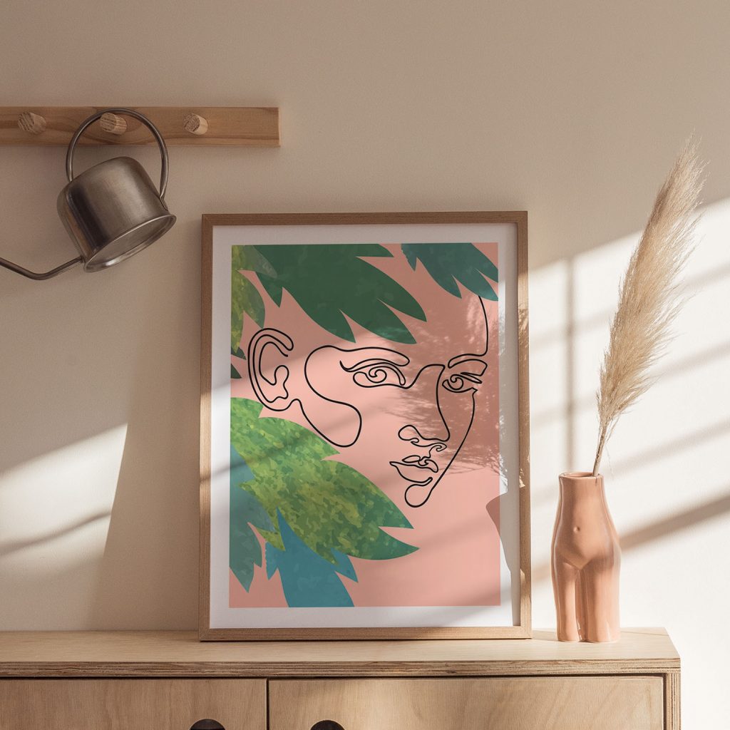 Minimalist Line Art Portrait Tropical Leaves – Home Decor