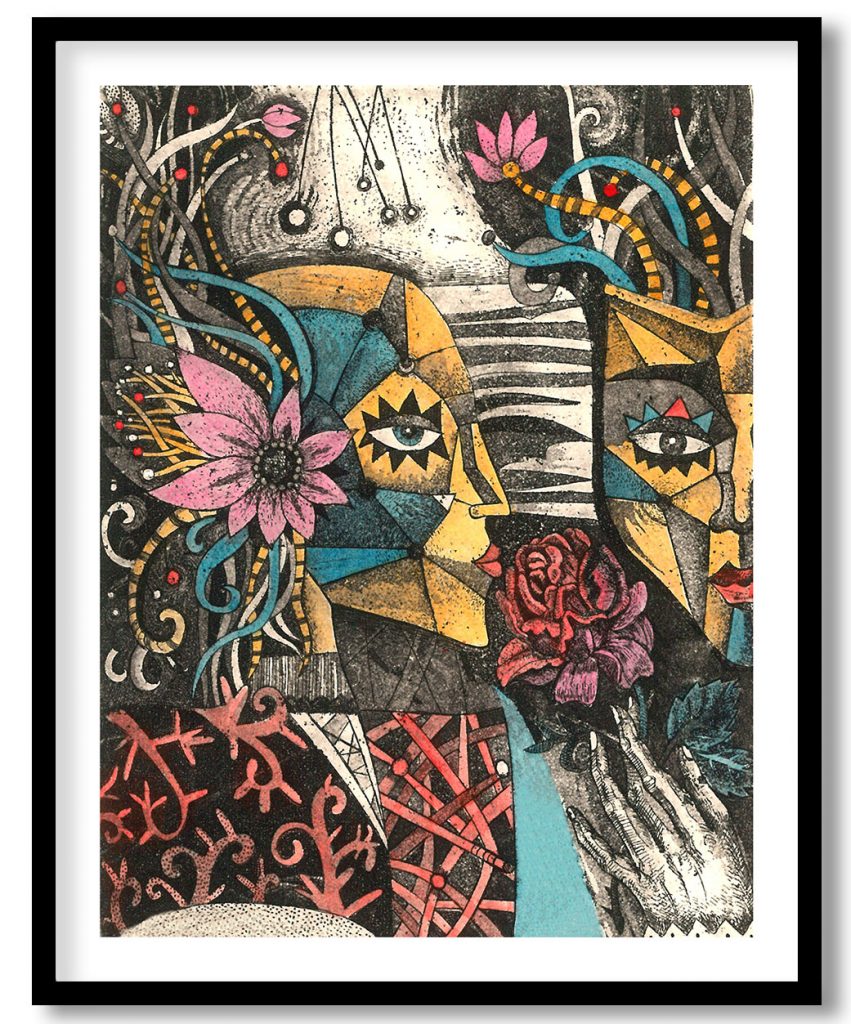 Abstract modern figures and flowers