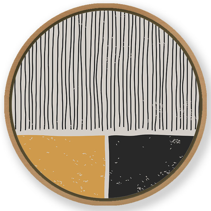 black yellow trendy line abstract Circular Wooden Frames Wall Art