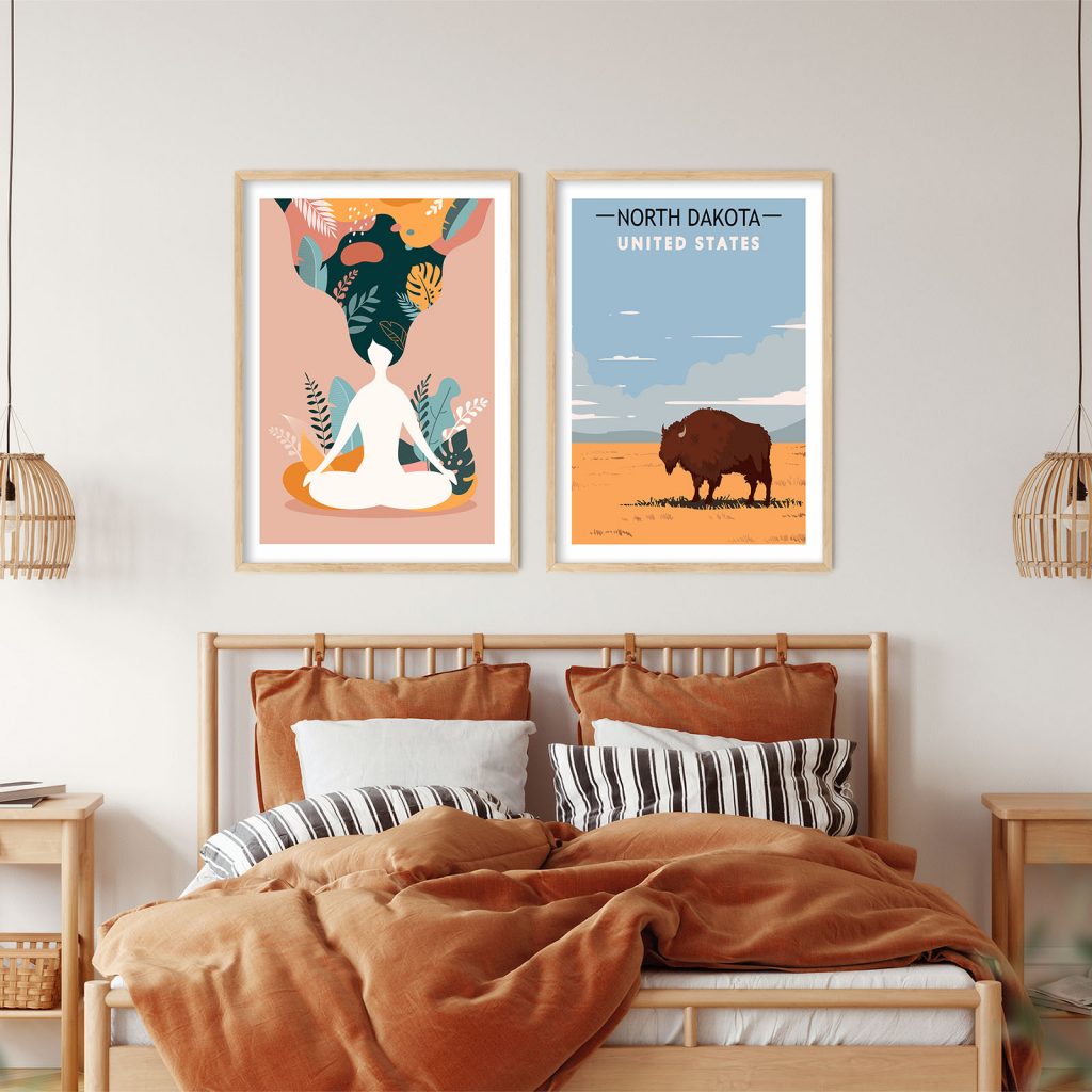 Botanical Meditating North Dakota Bison – Wall Painting