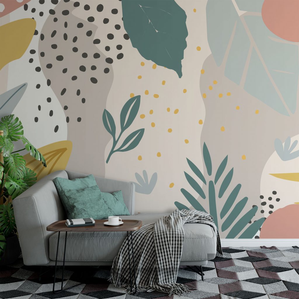 Peach and Teal Abstract Botanical Wallpaper