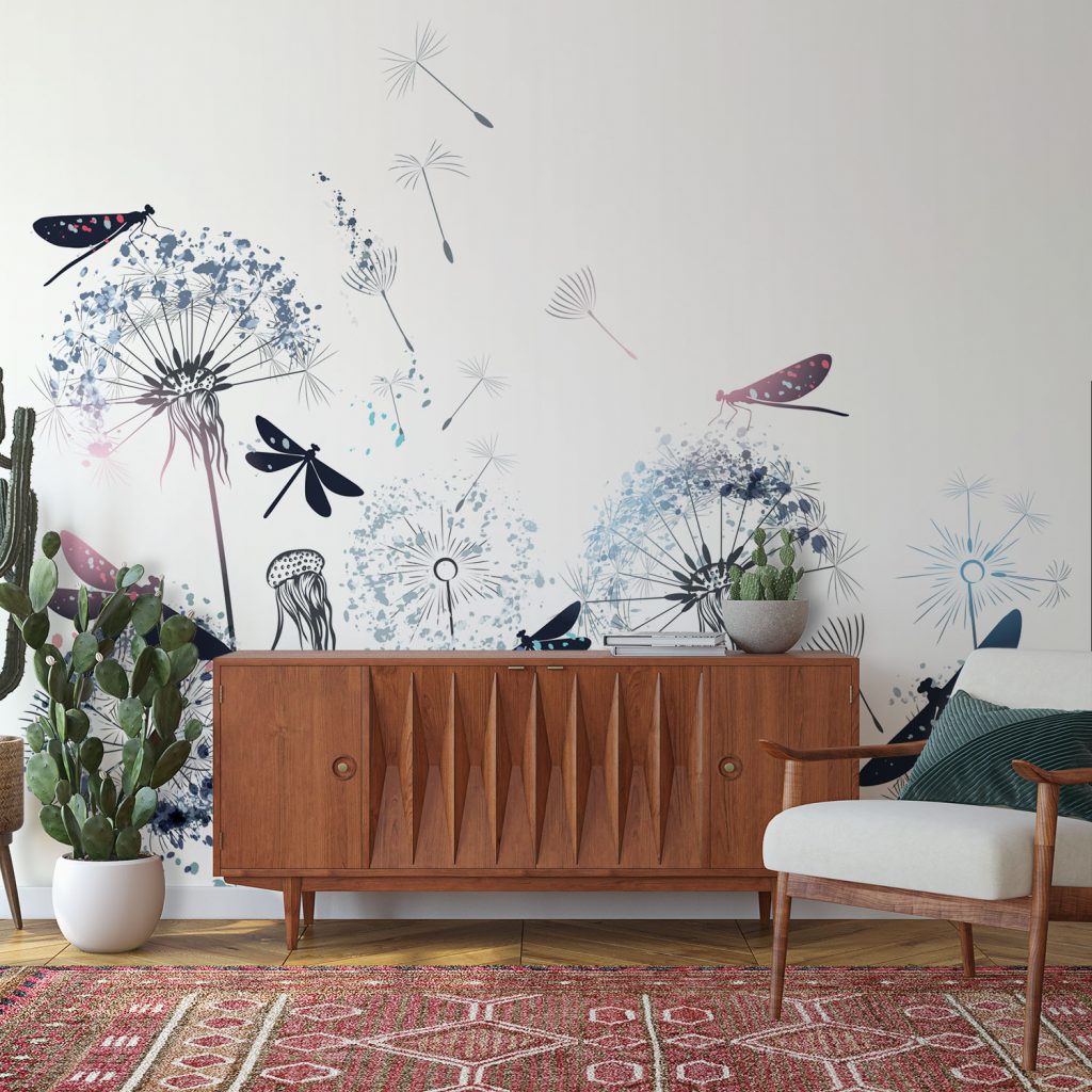 the dancing dandelion in spring - Wall Mural, PVC free Wall Covering