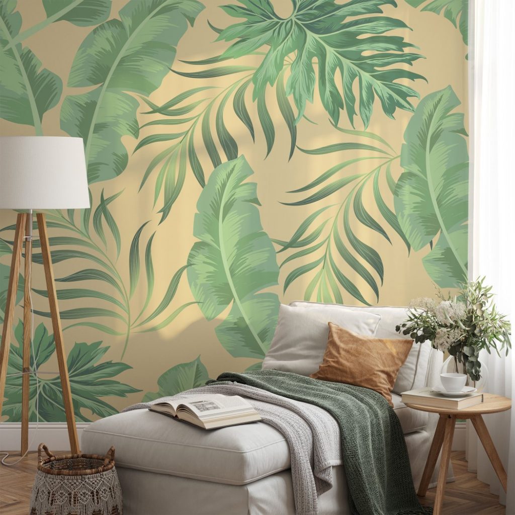 Lovely mural of banana leaves - Wall Mural, PVC free Wall Covering