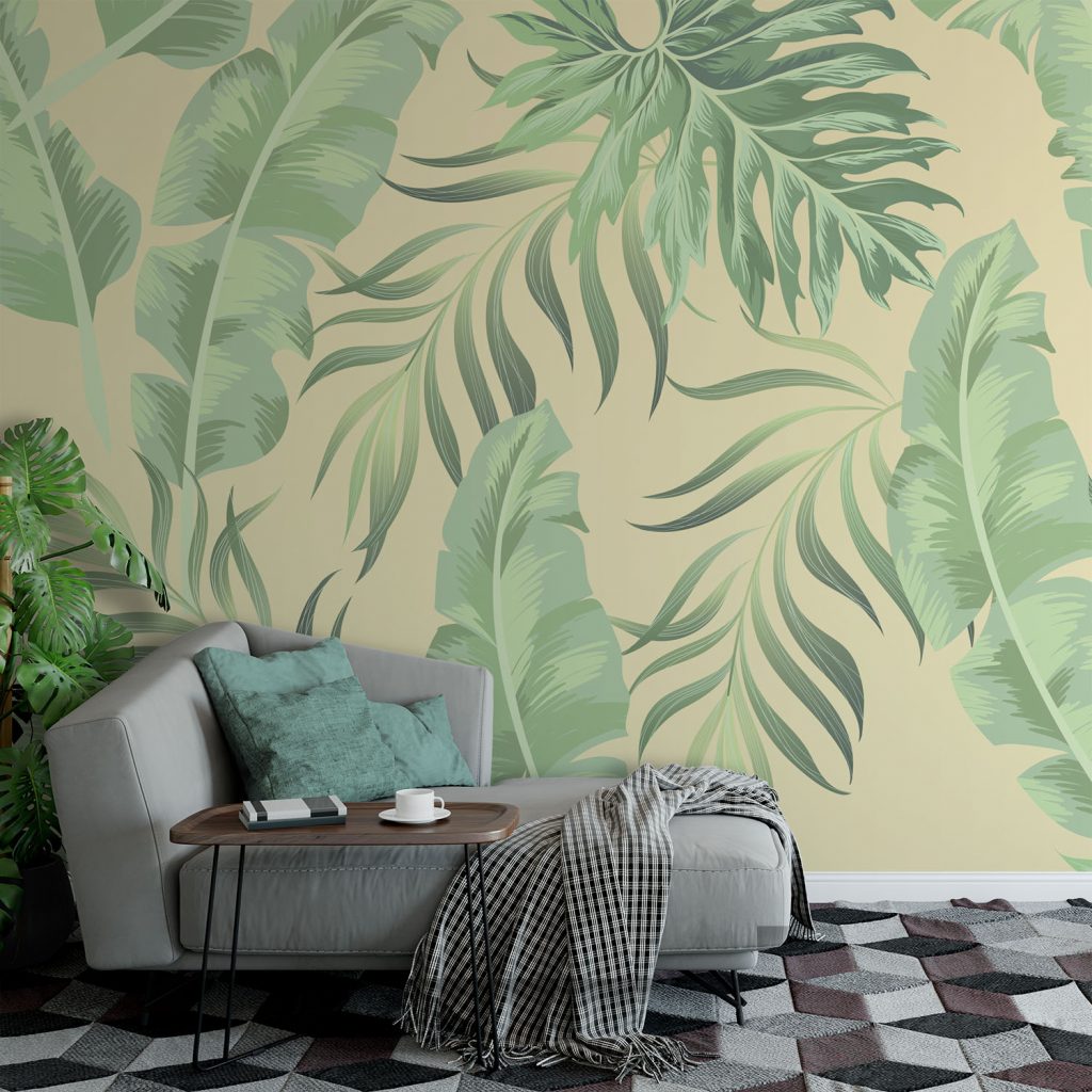 Watercolor Green Banana Leaf Mural Wallpaper