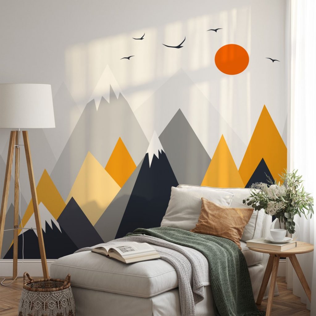 Sunset from mountain peaks - Wall Mural, PVC free Wall Covering