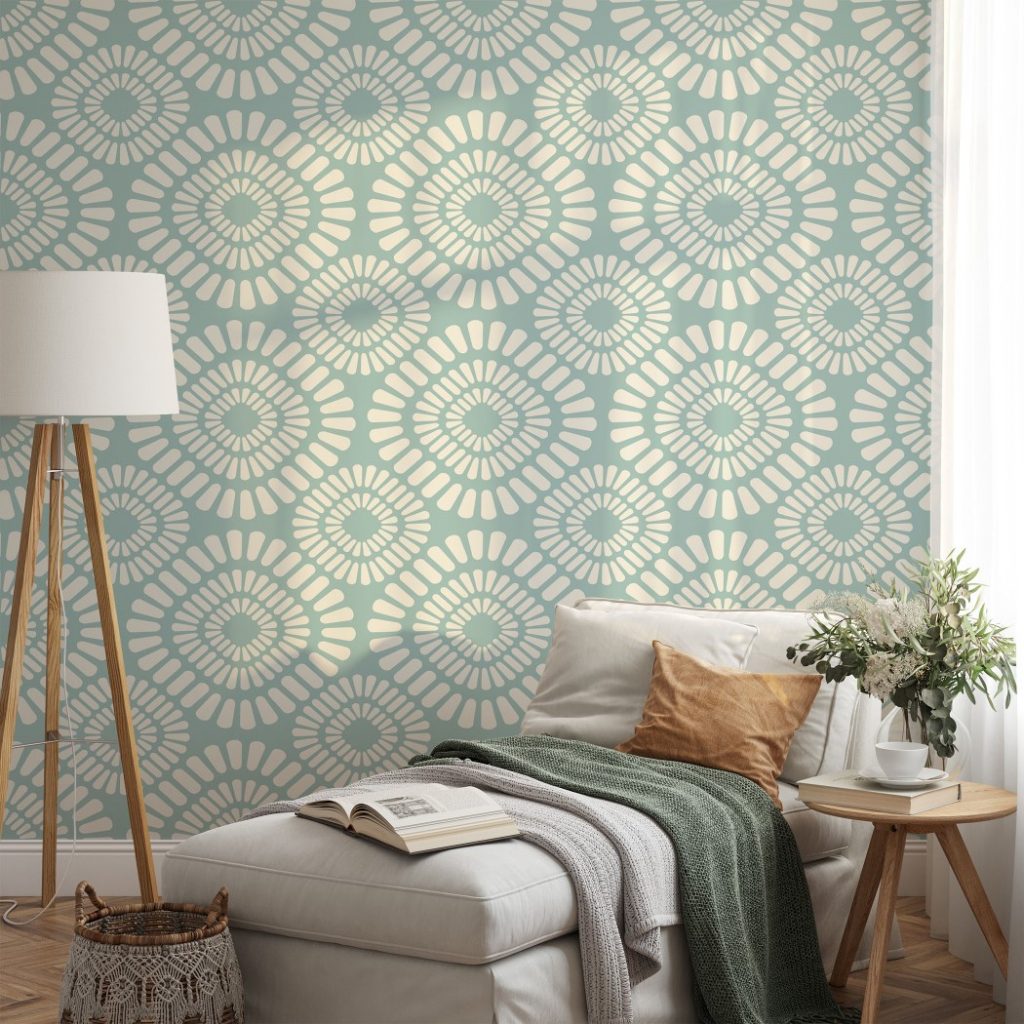 Vintage Teal tile pattern - Wall Mural, PVC free Wall Covering