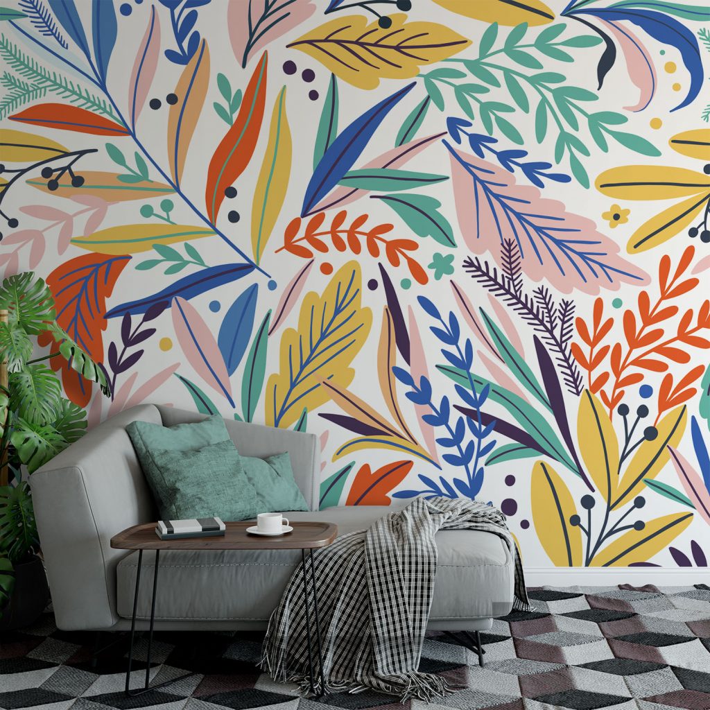 Colourful Botanical Leaf Wallpaper