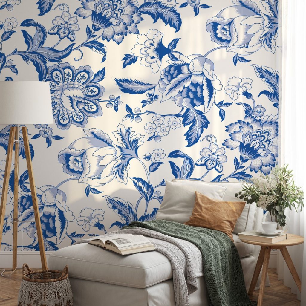 Gorgeous flourishing blue flowers - Wall Mural, PVC free Wall Covering