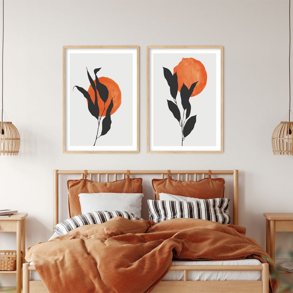 Minimalist Black Botanicals Orange Sun – Wall Hanging