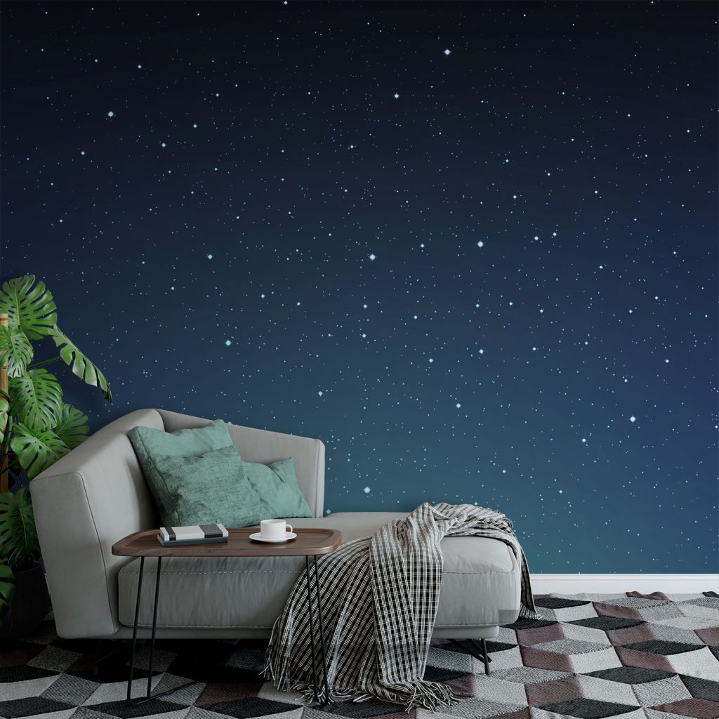 Teal Starry Night Sky Mural Wallpaper