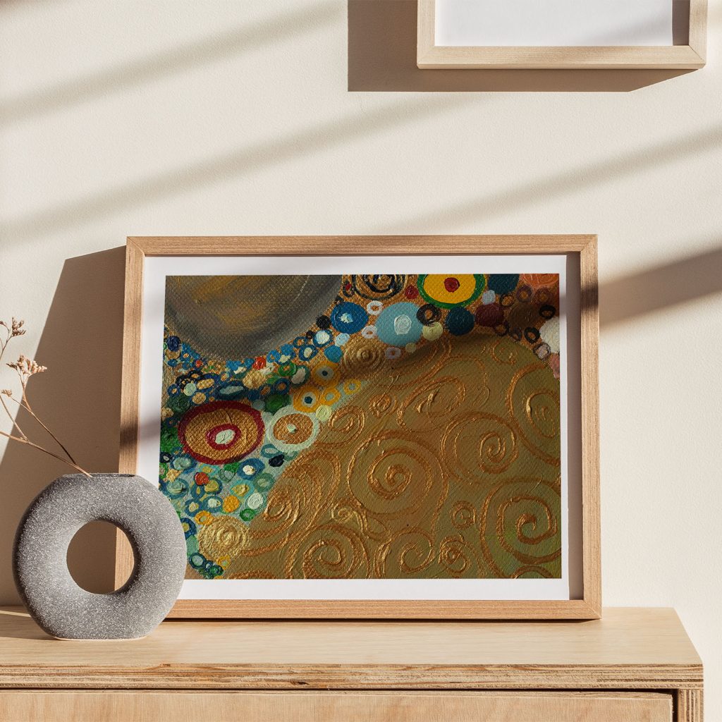 Abstract Gold Swirls Colorful Circles – Wall Hanging