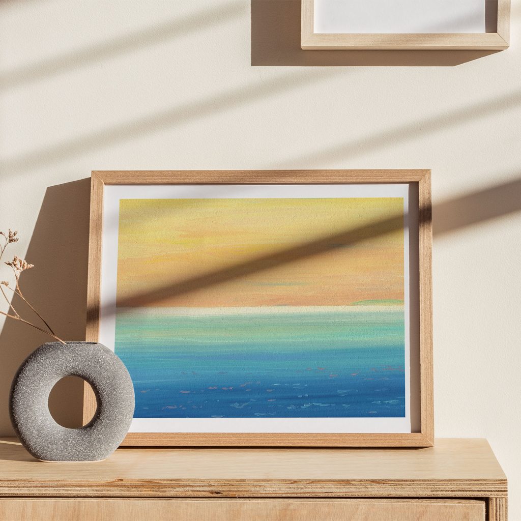 Abstract Golden Sky Blue Ocean – Home Decor