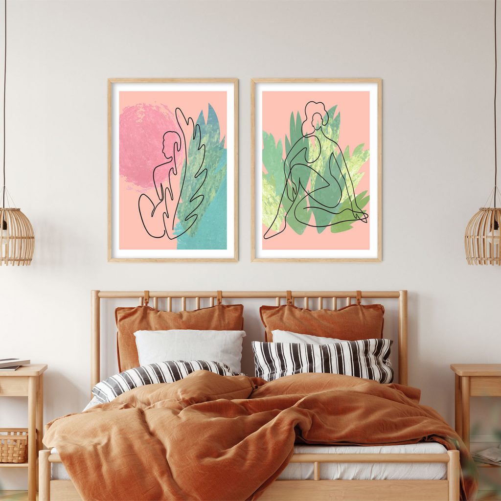 Abstract Two Figures and Botanicals – Wall Painting
