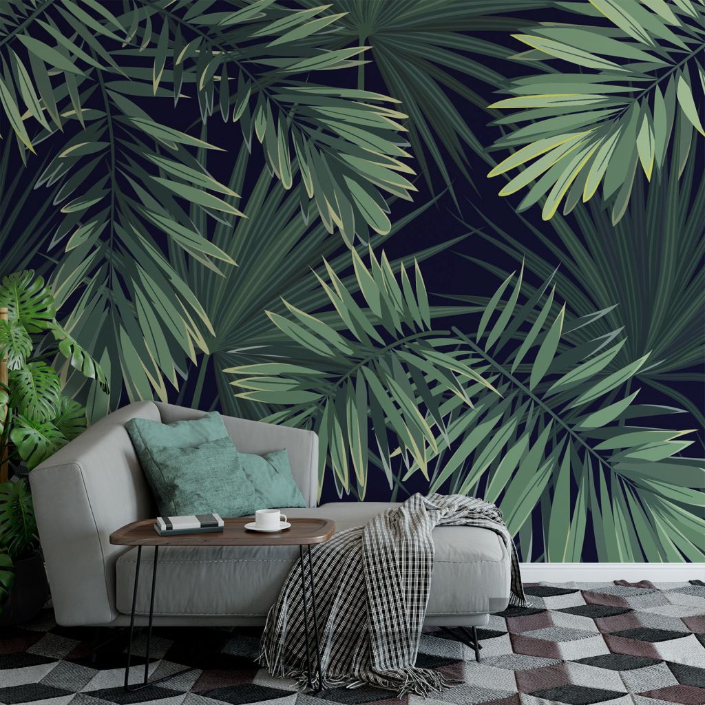 Dark Green Fan Palm Leaf Wallpaper