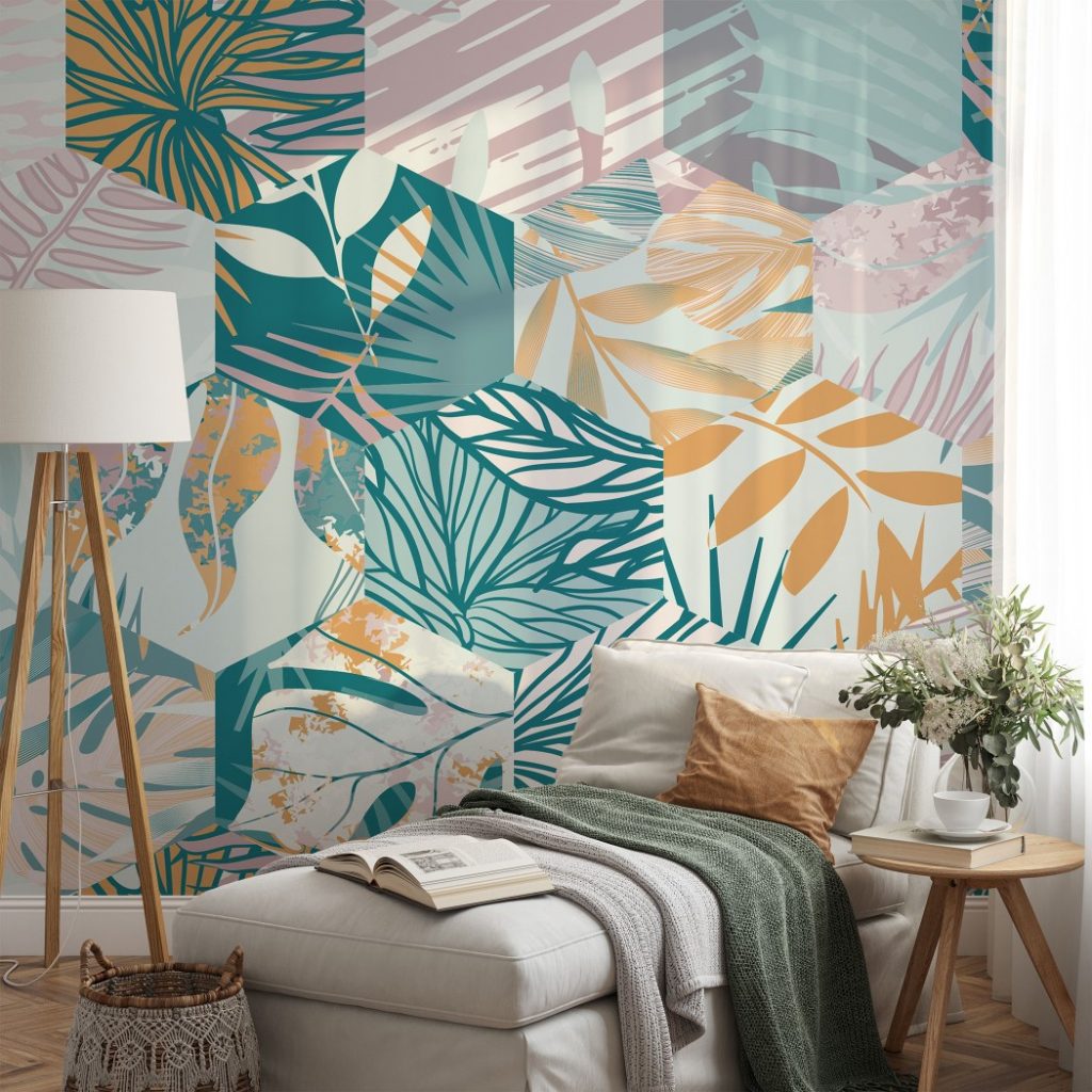 Leafy Blocks - Wall Mural, PVC free Wall Covering