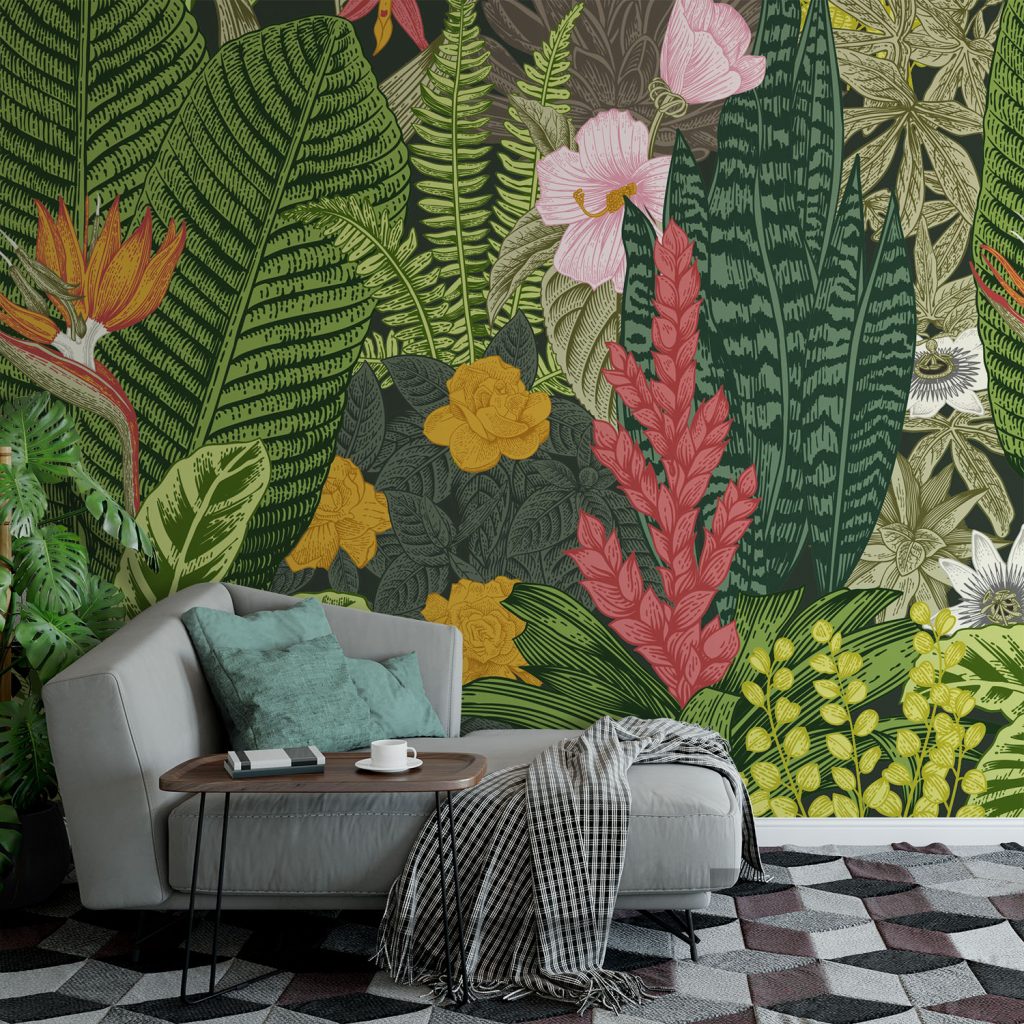 Green Tropical Jungle Flower Wallpaper