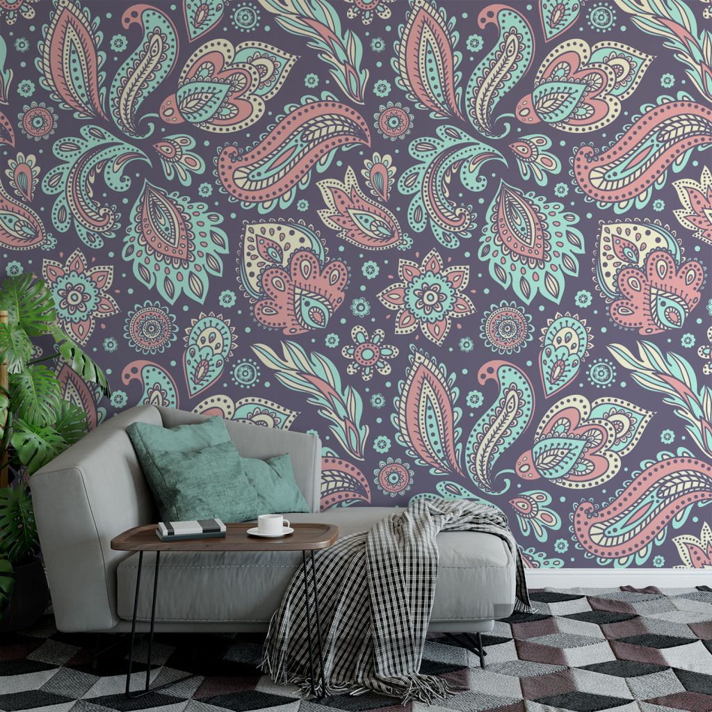 Navy and Teal Boho Paisley Wallpaper
