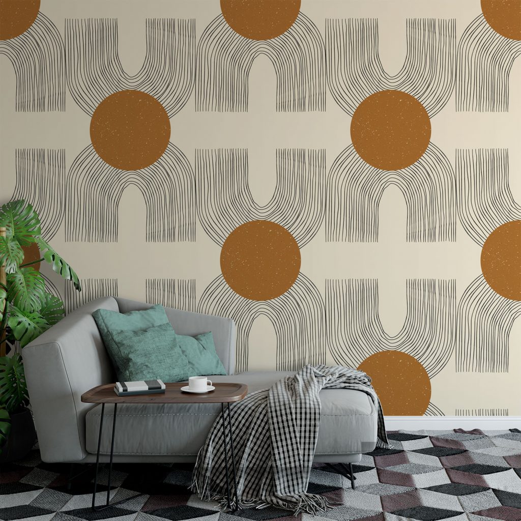 Terracotta Circle and Line Arch Wallpaper