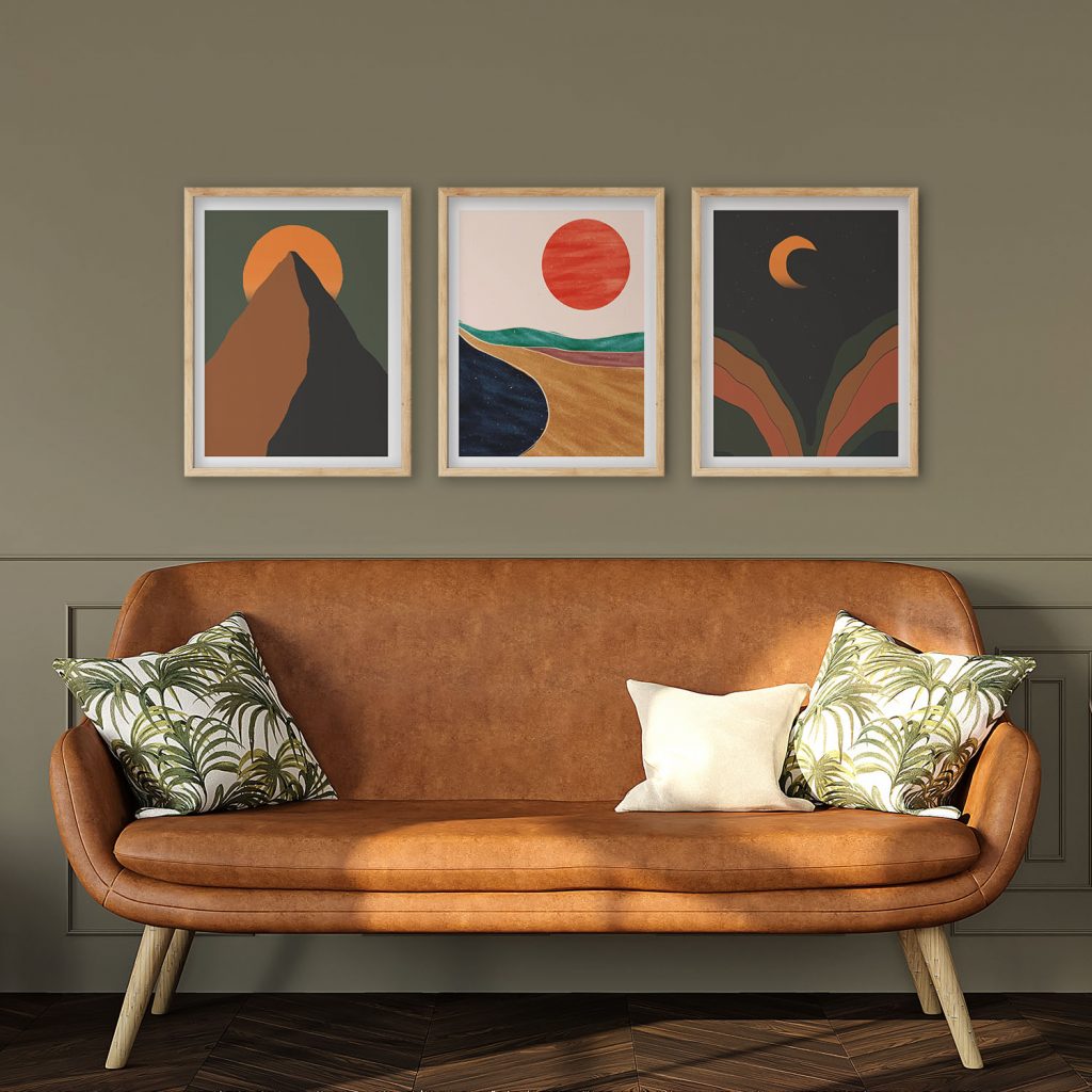 Abstract Mountains Sun Moon Hills – Home Decor