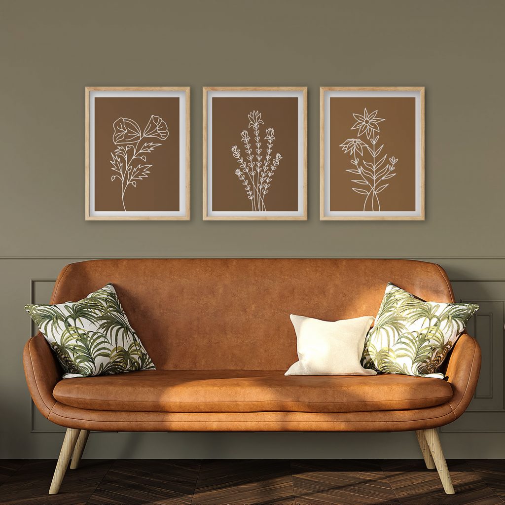 Botanical Minimalist White Line Art – Wall Decor