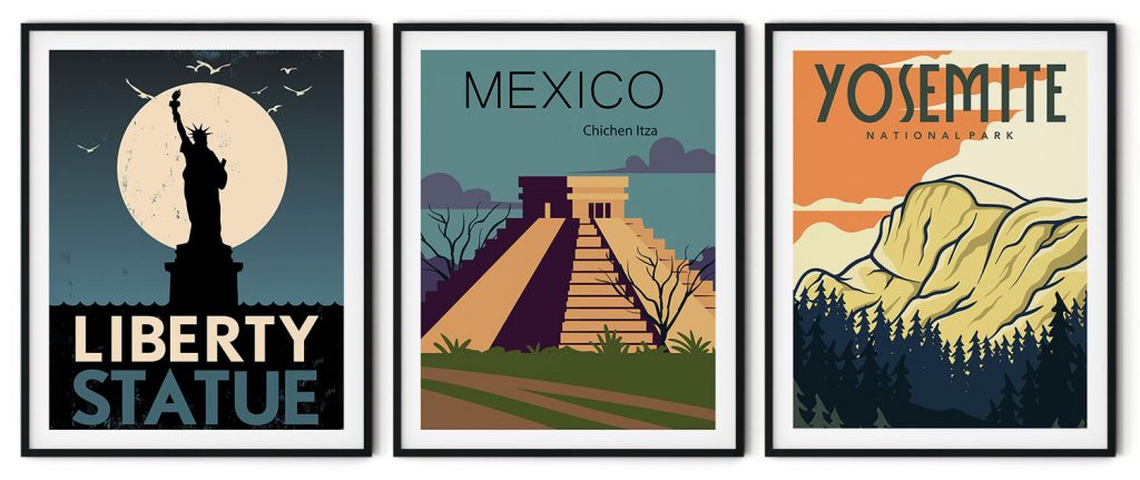 Vintage Poster of Liberty Statue, Mexico, Yosemite